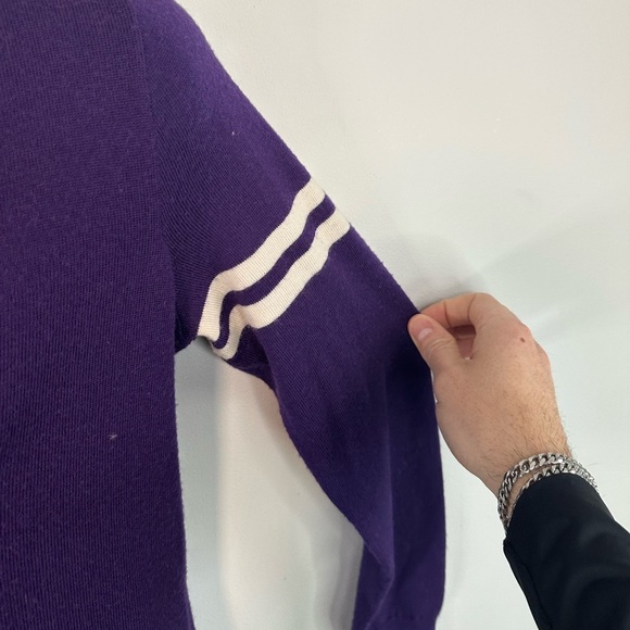 Vintage Ralph Lauren Rugby Cardigan Sweater Merino Wool Purple Size Medium - Picture 3 of 7